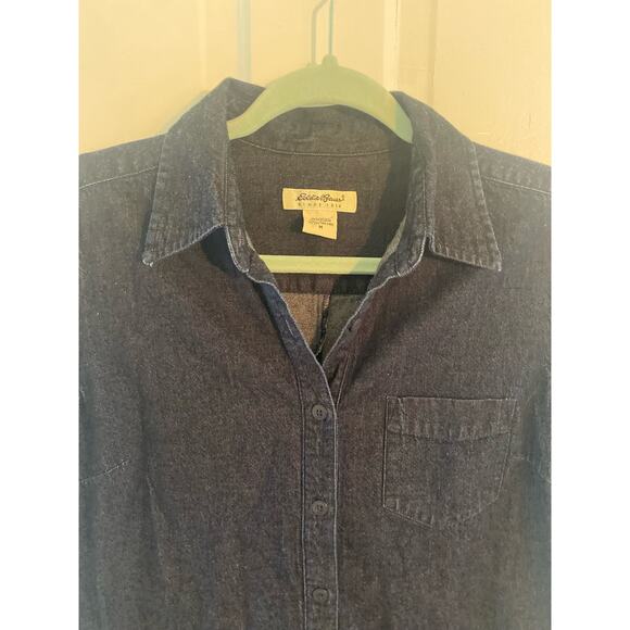 Women’s Eddie Bauer Size Medium Dark Blue Collared Half Button Front Pocket - Picture 4 of 8
